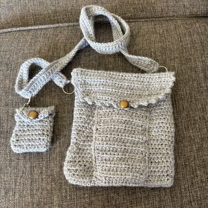 Elegant Gray Crochet Crossbody Bag Set